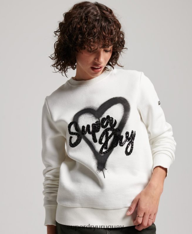 uy Superdry mujer sudadera con detalle de cuello redondo blanco DT2N8Z2263 ropa
