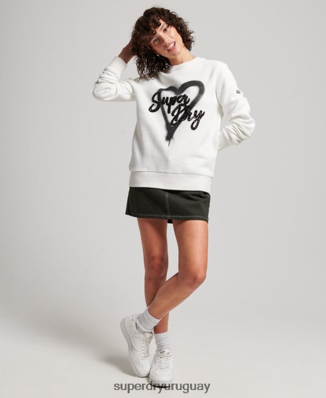 uy Superdry mujer sudadera con detalle de cuello redondo blanco DT2N8Z2263 ropa