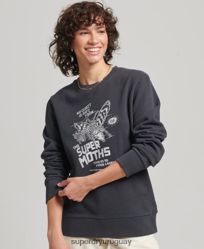 uy Superdry mujer sudadera con equipo b-movie gris oscuro DT2N8Z5829 ropa