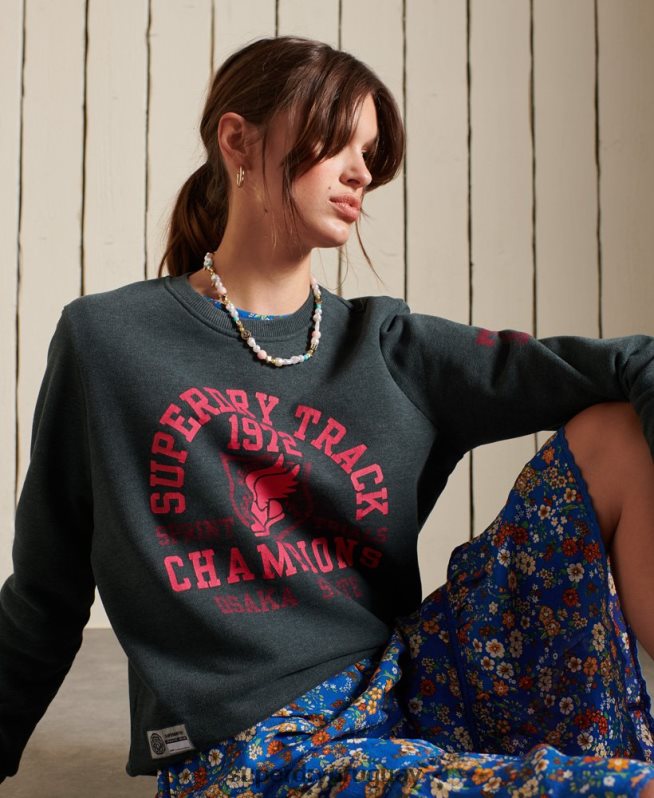 uy Superdry mujer sudadera con equipo de atletismo verde DT2N8Z6107 ropa