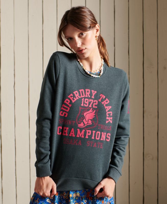 uy Superdry mujer sudadera con equipo de atletismo verde DT2N8Z6107 ropa