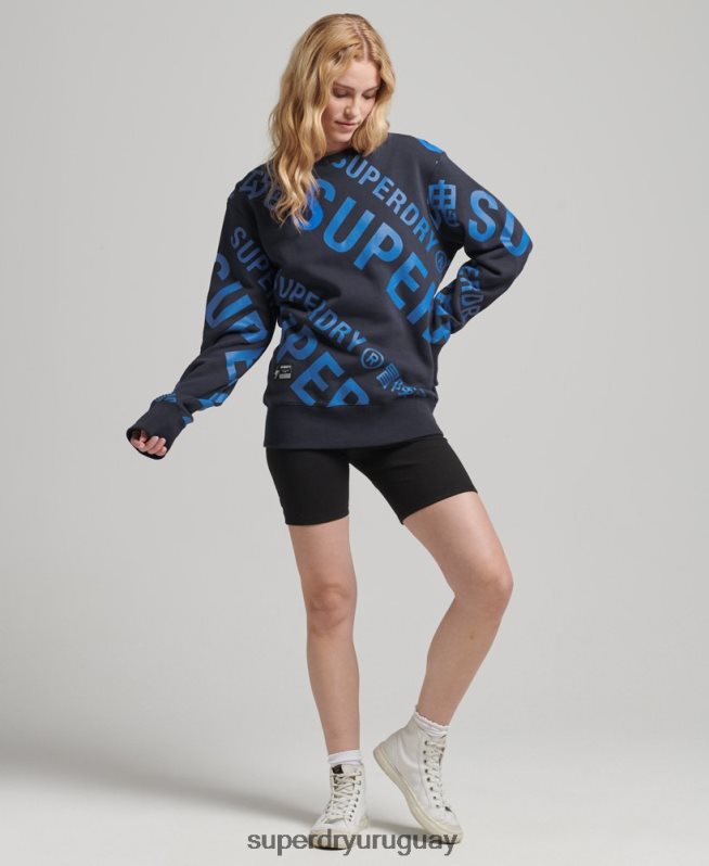 uy Superdry mujer sudadera con estampado de logo central en toda la prenda Armada DT2N8Z5887 ropa
