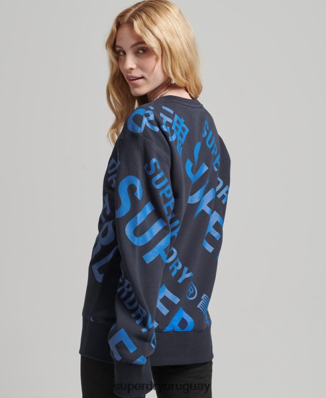 uy Superdry mujer sudadera con estampado de logo central en toda la prenda Armada DT2N8Z5887 ropa