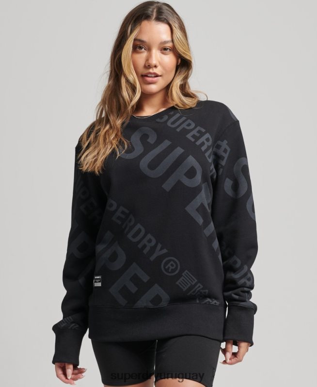 uy Superdry mujer sudadera con estampado de logo central en toda la prenda negro DT2N8Z5896 ropa