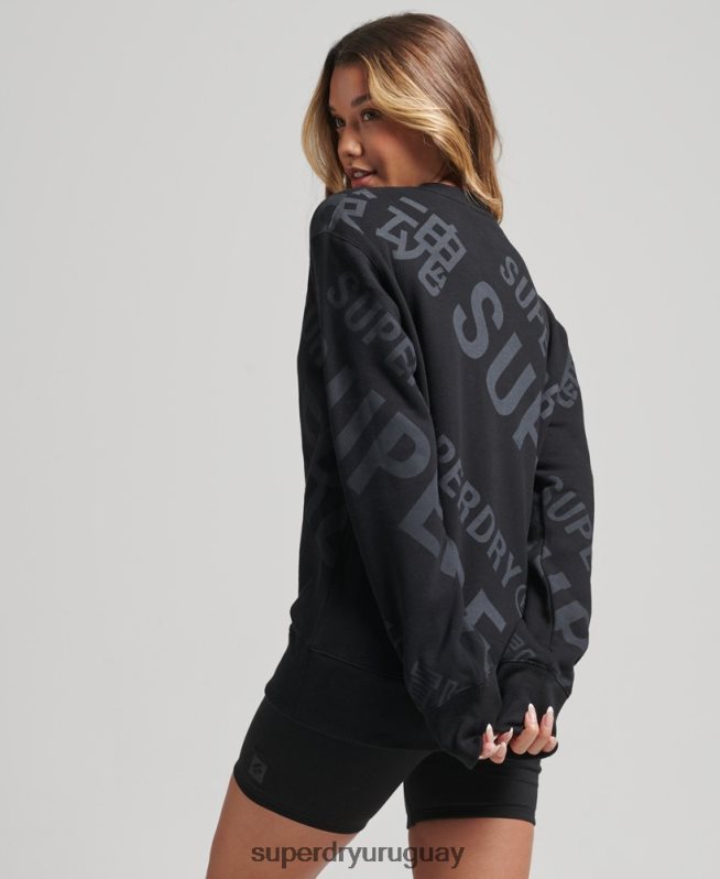 uy Superdry mujer sudadera con estampado de logo central en toda la prenda negro DT2N8Z5896 ropa