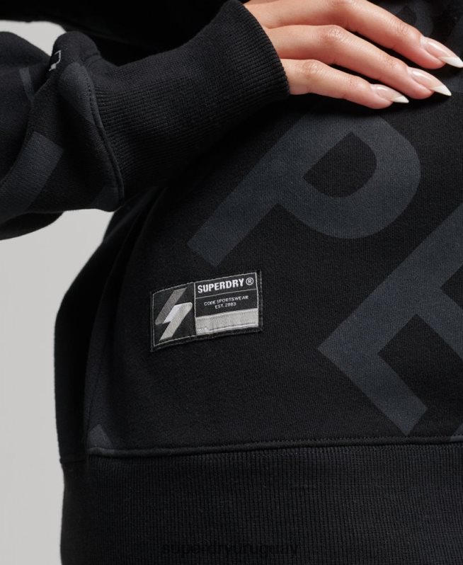 uy Superdry mujer sudadera con estampado de logo central en toda la prenda negro DT2N8Z5896 ropa
