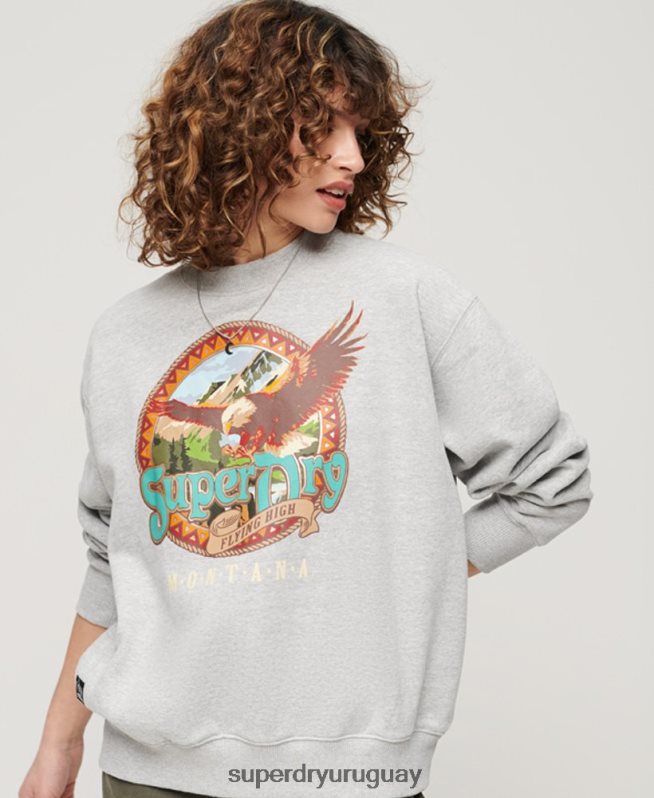 uy Superdry mujer sudadera con estampado de recuerdo de viaje gris claro DT2N8Z3277 ropa
