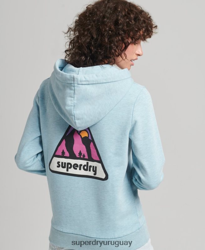 uy Superdry mujer sudadera con gráfico de terreno de los 90 azul claro DT2N8Z5907 ropa