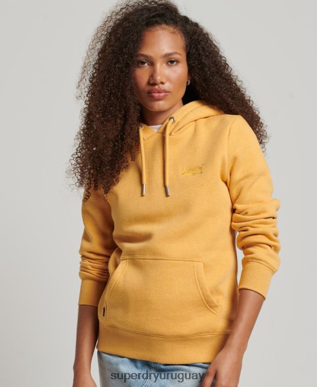 uy Superdry mujer sudadera con logo bordado amarillo DT2N8Z3344 ropa