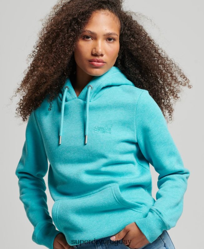 uy Superdry mujer sudadera con logo bordado azul claro DT2N8Z3437 ropa