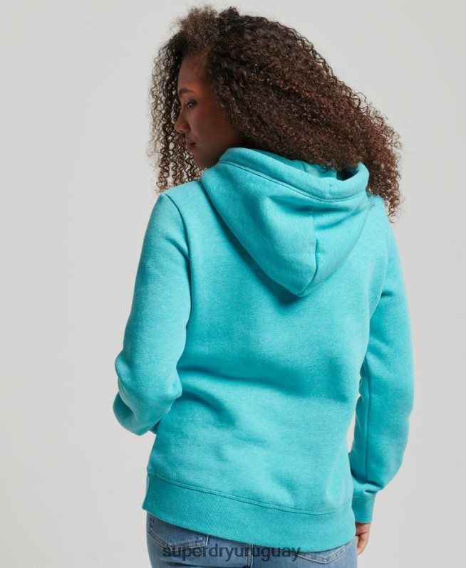 uy Superdry mujer sudadera con logo bordado azul claro DT2N8Z3437 ropa