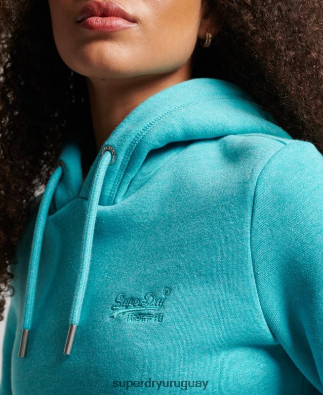 uy Superdry mujer sudadera con logo bordado azul claro DT2N8Z3437 ropa