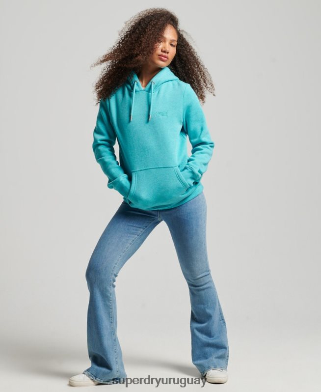 uy Superdry mujer sudadera con logo bordado azul claro DT2N8Z3437 ropa