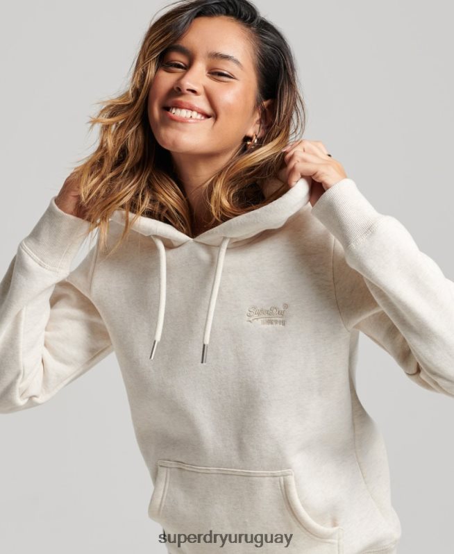 uy Superdry mujer sudadera con logo bordado crema DT2N8Z3270 ropa