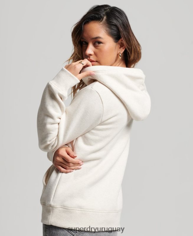 uy Superdry mujer sudadera con logo bordado crema DT2N8Z3270 ropa