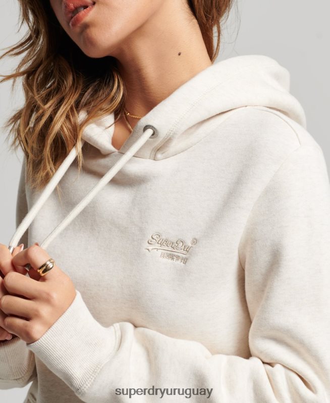 uy Superdry mujer sudadera con logo bordado crema DT2N8Z3270 ropa