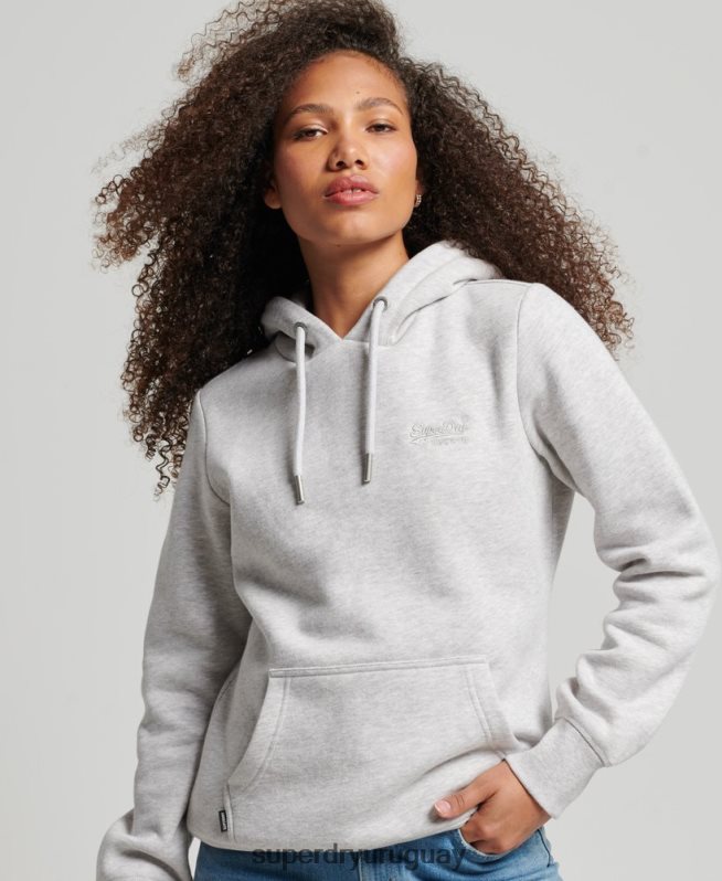 uy Superdry mujer sudadera con logo bordado gris claro DT2N8Z3320 ropa