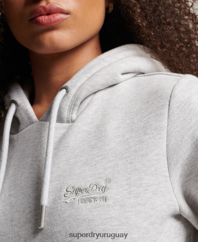 uy Superdry mujer sudadera con logo bordado gris claro DT2N8Z3320 ropa