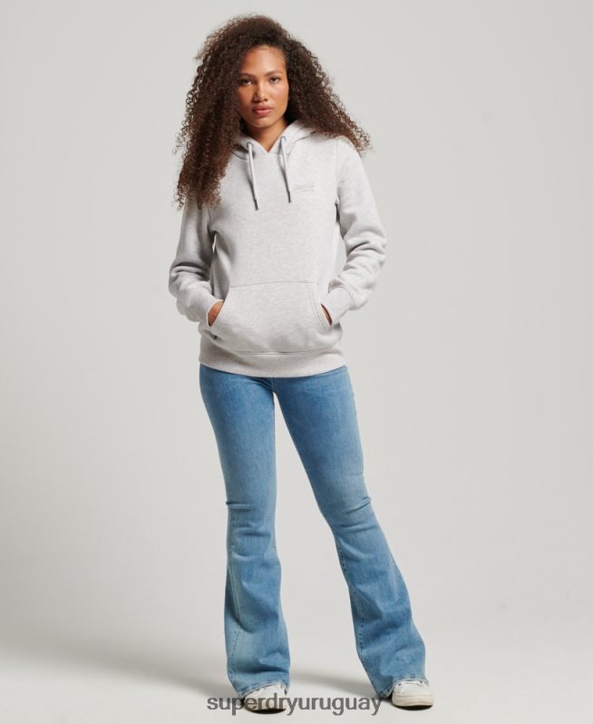 uy Superdry mujer sudadera con logo bordado gris claro DT2N8Z3320 ropa