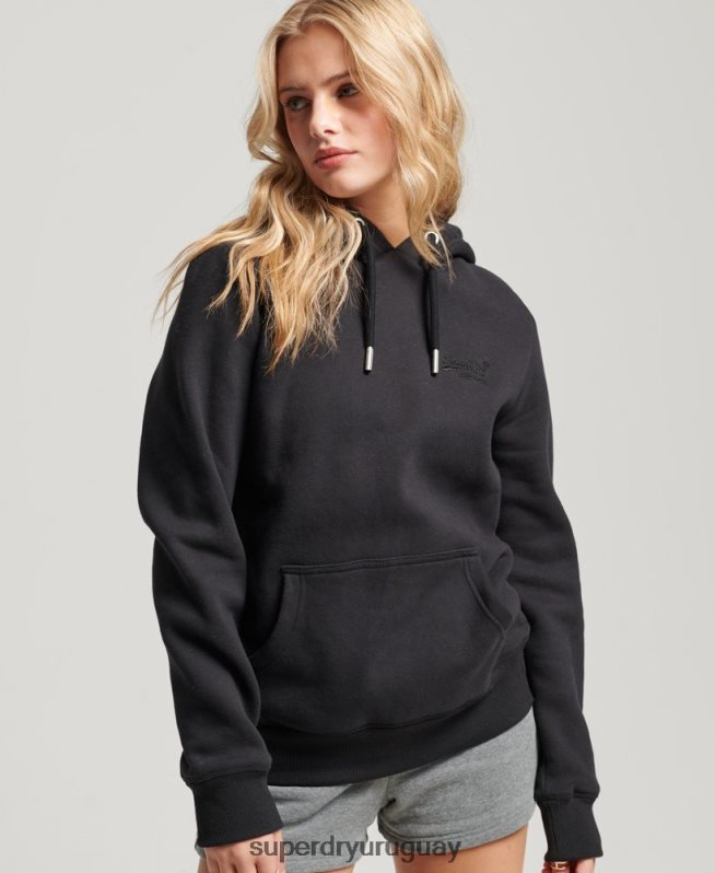 uy Superdry mujer sudadera con logo bordado negro DT2N8Z2321 ropa
