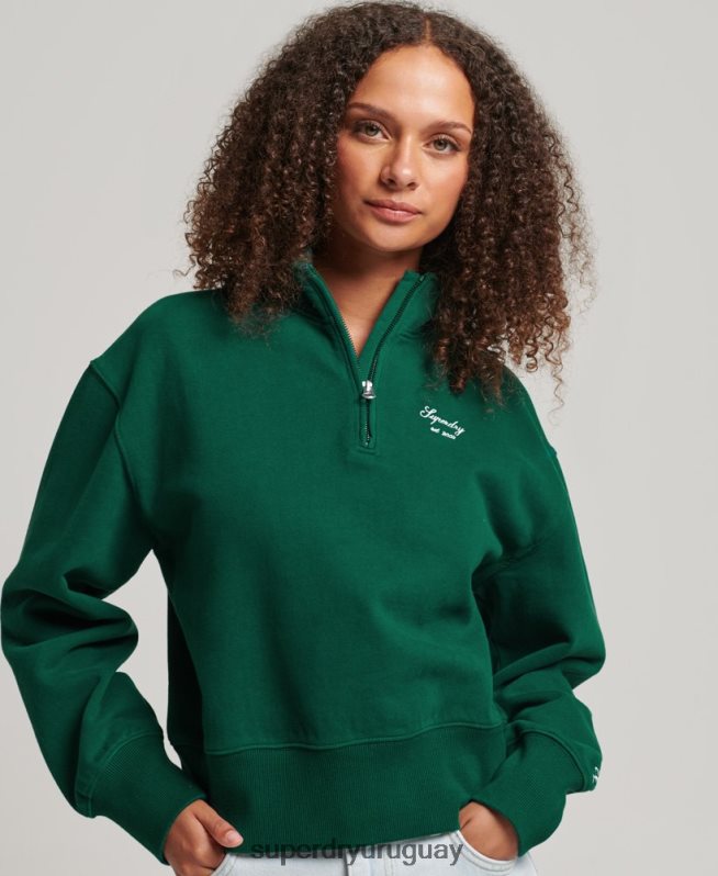 uy Superdry mujer sudadera con media cremallera y bordado heritage verde DT2N8Z6103 ropa