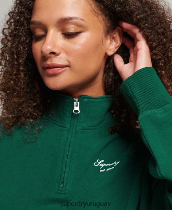 uy Superdry mujer sudadera con media cremallera y bordado heritage verde DT2N8Z6103 ropa