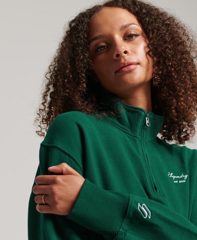 uy Superdry mujer sudadera con media cremallera y bordado heritage verde DT2N8Z6103 ropa