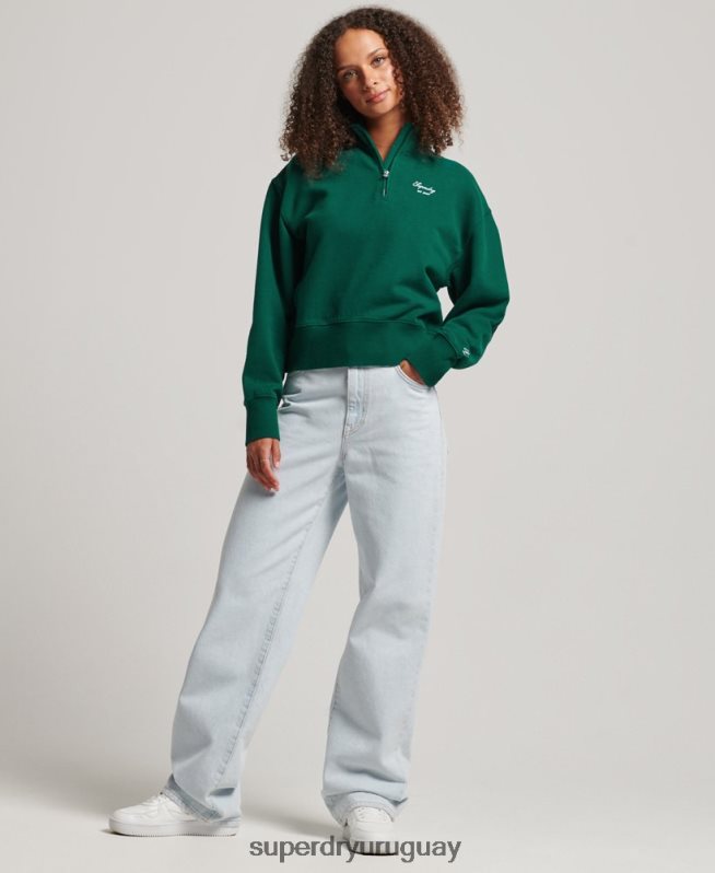 uy Superdry mujer sudadera con media cremallera y bordado heritage verde DT2N8Z6103 ropa