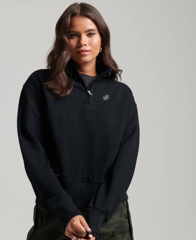 uy Superdry mujer sudadera con media cremallera y logo esencial negro DT2N8Z5840 ropa