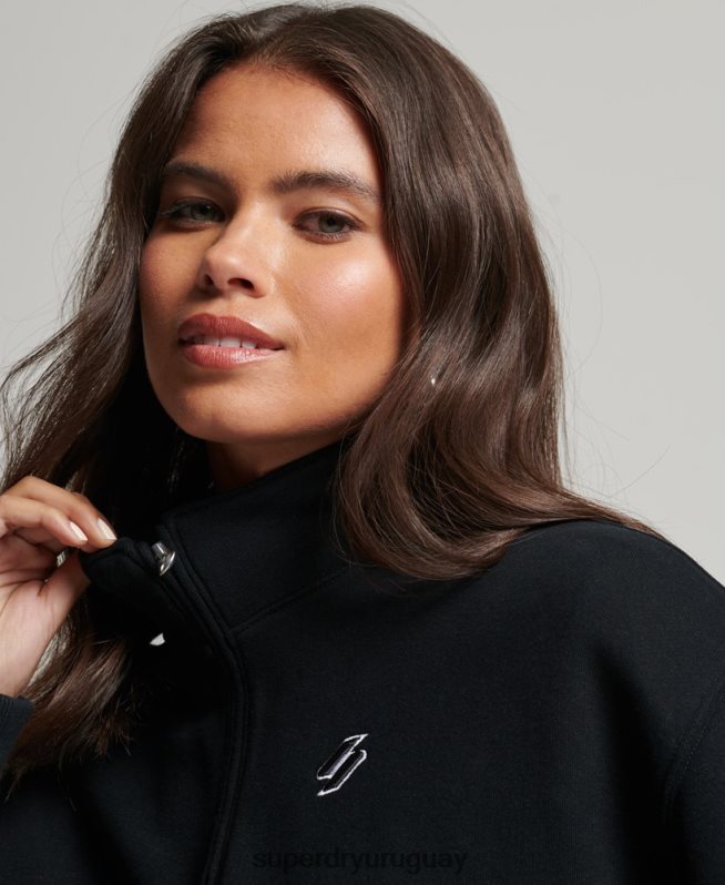 uy Superdry mujer sudadera con media cremallera y logo esencial negro DT2N8Z5840 ropa