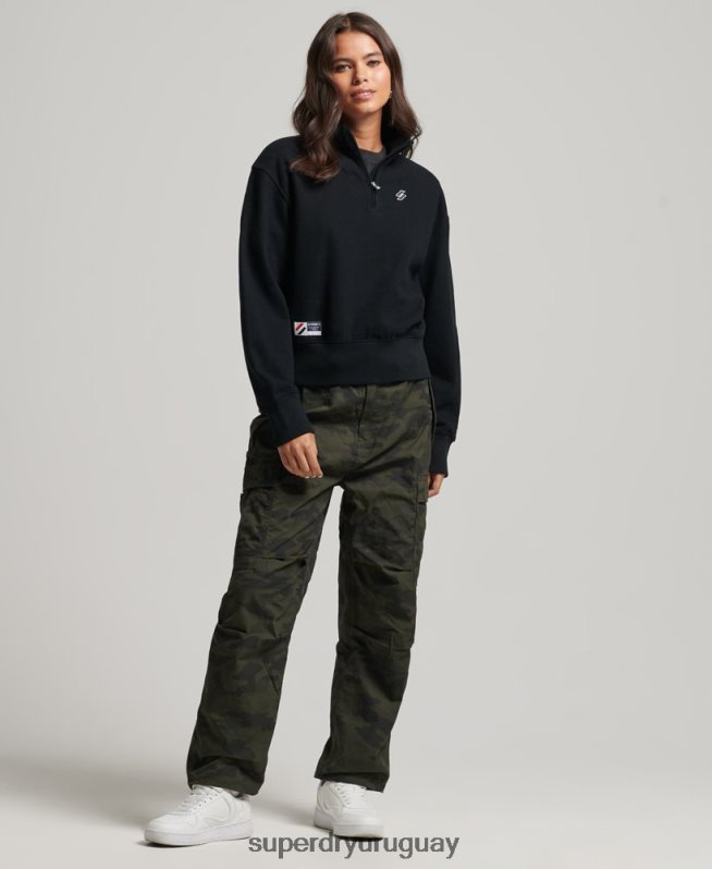 uy Superdry mujer sudadera con media cremallera y logo esencial negro DT2N8Z5840 ropa