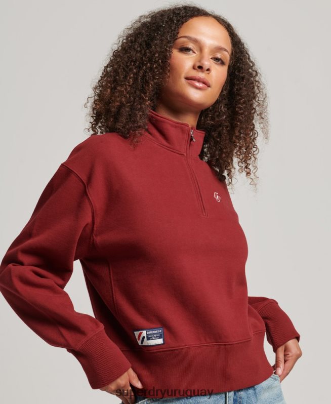 uy Superdry mujer sudadera con media cremallera y logo esencial rojo DT2N8Z6051 ropa