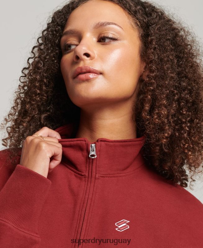 uy Superdry mujer sudadera con media cremallera y logo esencial rojo DT2N8Z6051 ropa