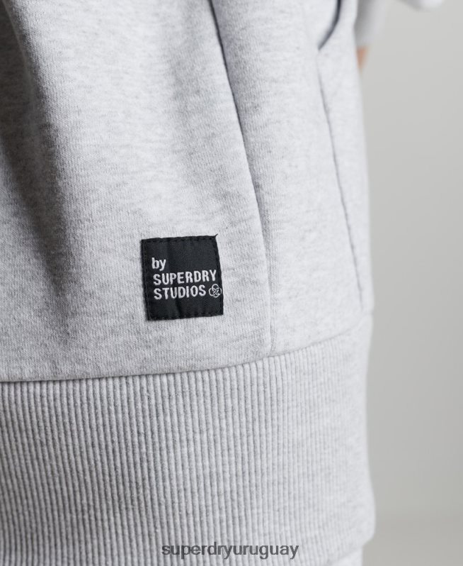 uy Superdry mujer sudadera con micro lateral reciclado gris claro DT2N8Z6064 ropa