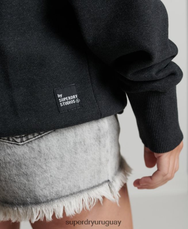 uy Superdry mujer sudadera con micro lateral reciclado negro DT2N8Z5974 ropa