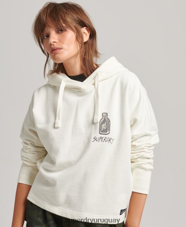 uy Superdry mujer sudadera con parche de nostalgia blanco DT2N8Z5819 ropa