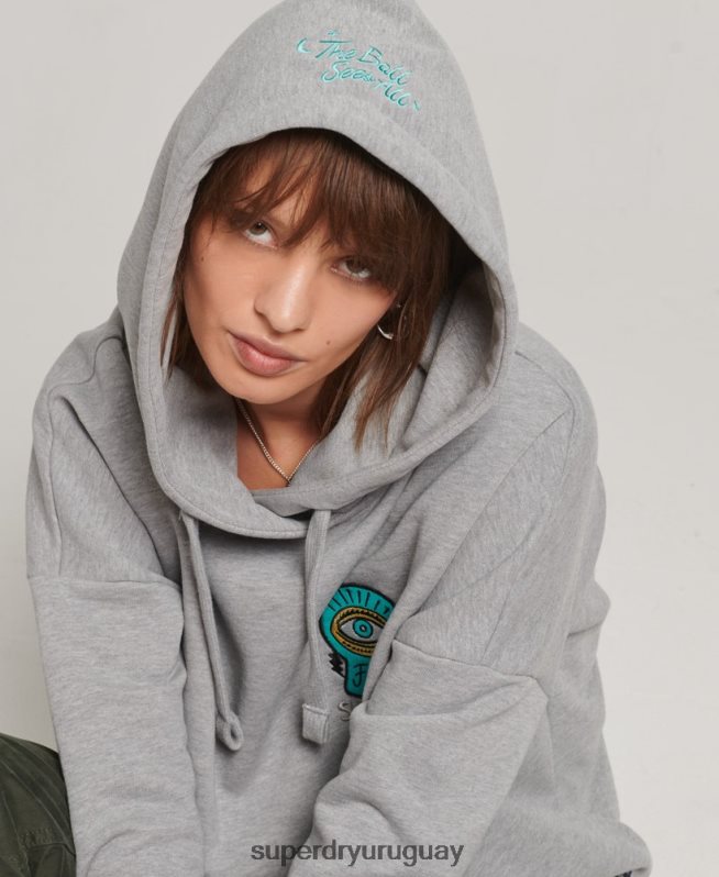 uy Superdry mujer sudadera con parche de nostalgia gris DT2N8Z5986 ropa