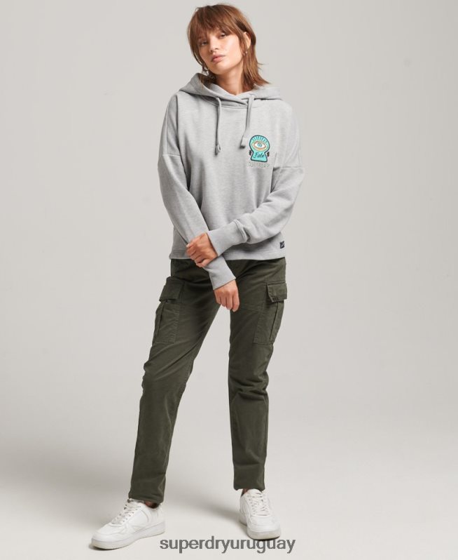 uy Superdry mujer sudadera con parche de nostalgia gris DT2N8Z5986 ropa