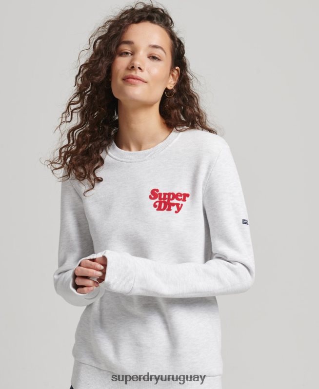 uy Superdry mujer sudadera cooper clásica con logo de los años 70 gris claro DT2N8Z5870 ropa