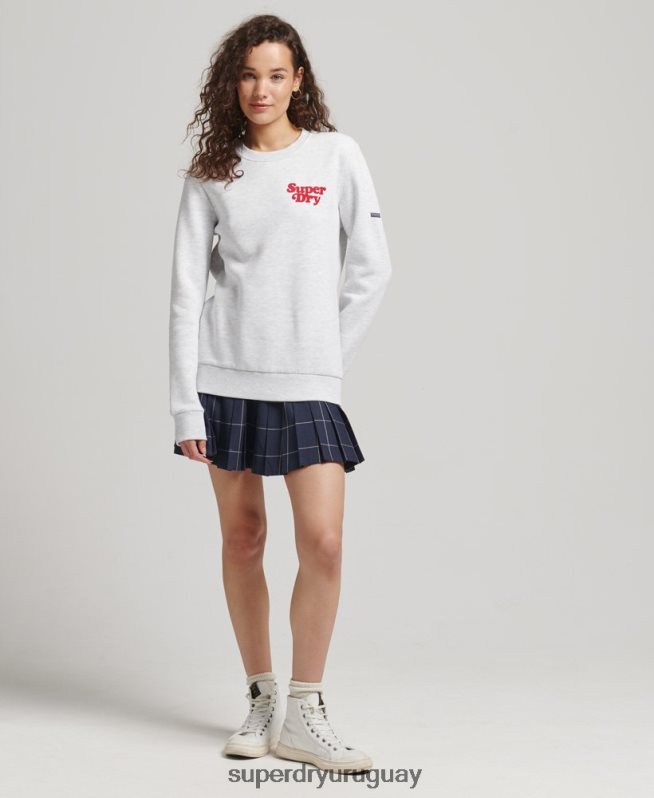 uy Superdry mujer sudadera cooper clásica con logo de los años 70 gris claro DT2N8Z5870 ropa