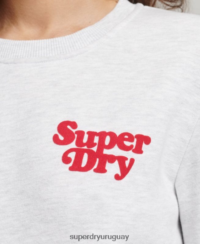 uy Superdry mujer sudadera cooper clásica con logo de los años 70 gris claro DT2N8Z5870 ropa
