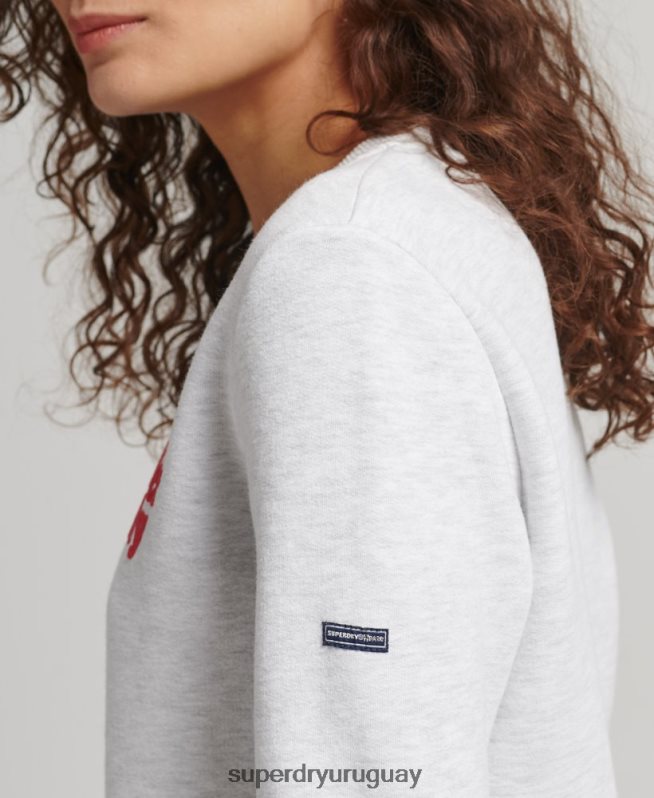 uy Superdry mujer sudadera cooper clásica con logo de los años 70 gris claro DT2N8Z5870 ropa