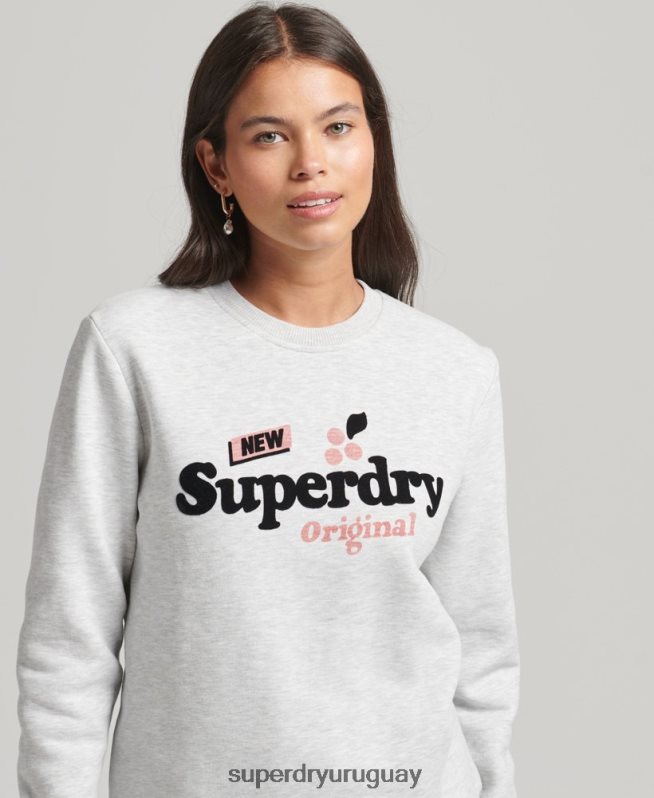 uy Superdry mujer sudadera cooper nostalgia crew gris claro DT2N8Z6002 ropa