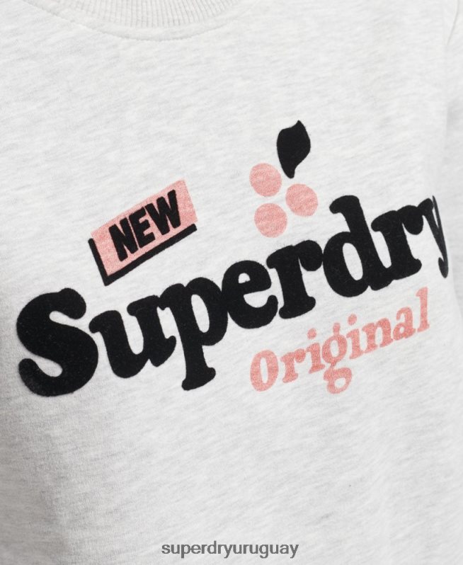 uy Superdry mujer sudadera cooper nostalgia crew gris claro DT2N8Z6002 ropa