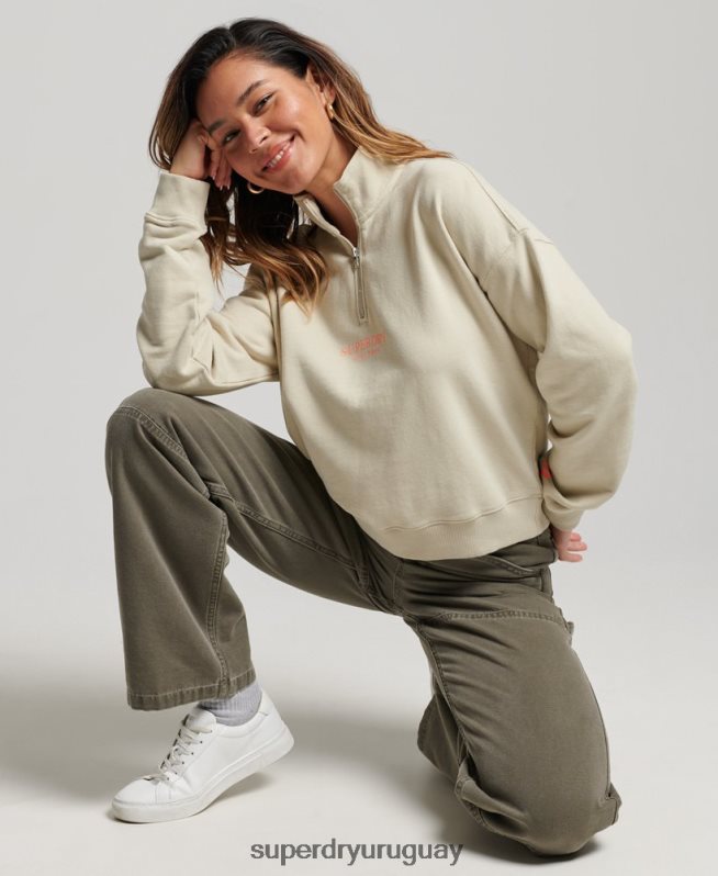 uy Superdry mujer sudadera core sport con media cremallera beige DT2N8Z3327 ropa