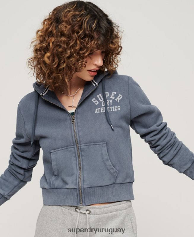 uy Superdry mujer sudadera corta atlética esencial con cremallera azul DT2N8Z2155 ropa