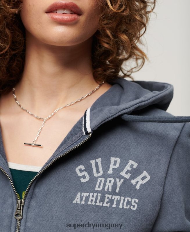 uy Superdry mujer sudadera corta atlética esencial con cremallera azul DT2N8Z2155 ropa