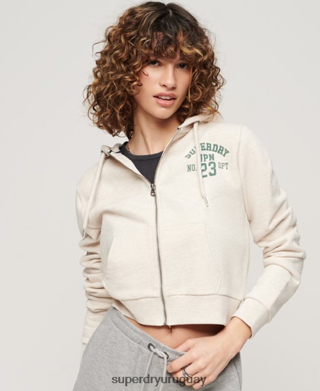 uy Superdry mujer sudadera corta atlética esencial con cremallera beige DT2N8Z2027 ropa