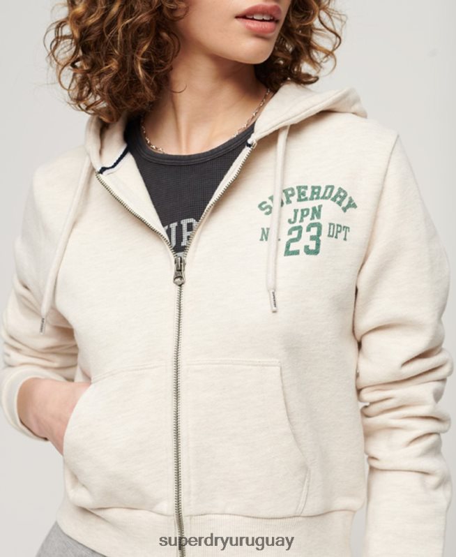 uy Superdry mujer sudadera corta atlética esencial con cremallera beige DT2N8Z2027 ropa