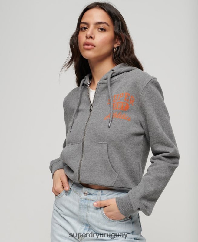 uy Superdry mujer sudadera corta atlética esencial con cremallera gris oscuro DT2N8Z3275 ropa